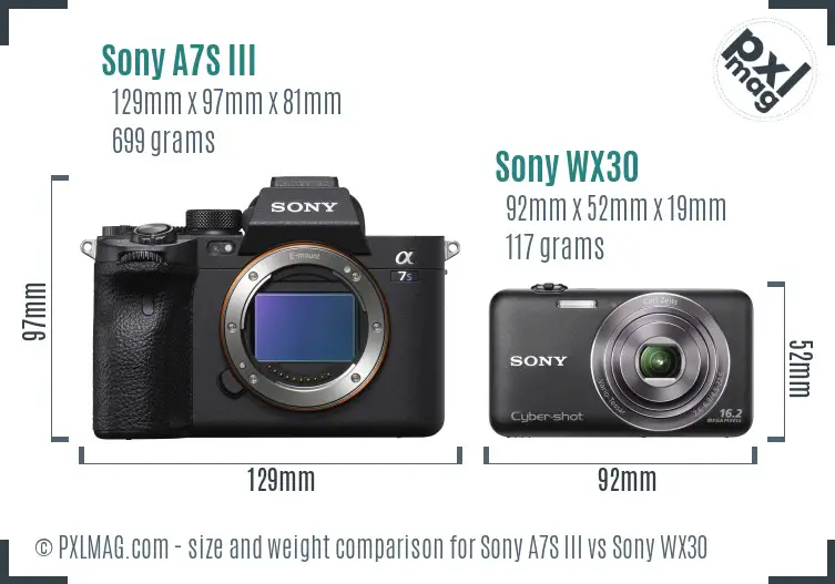 Sony A7S III vs Sony WX30 size comparison