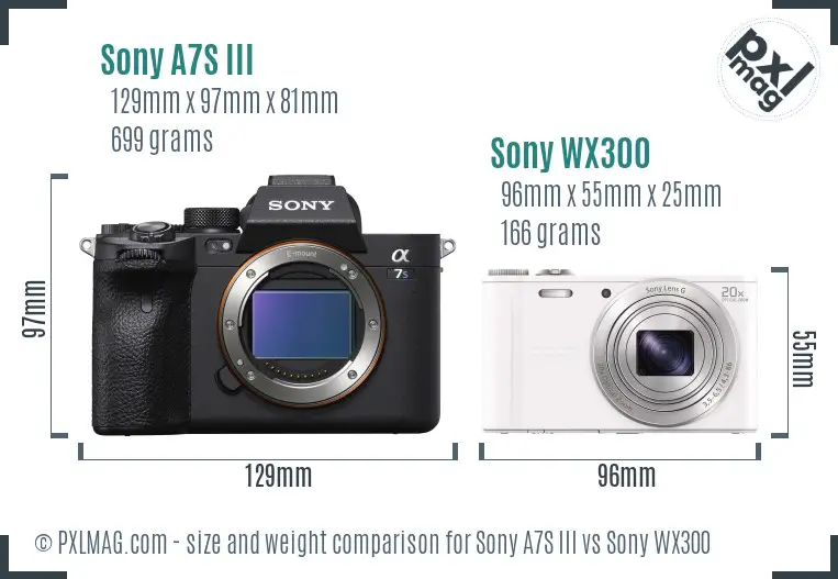 Sony A7S III vs Sony WX300 size comparison