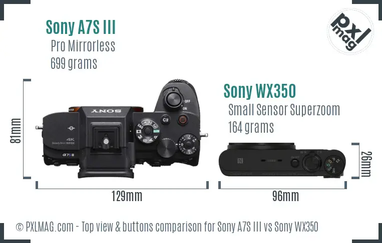 Sony A7S III vs Sony WX350 top view buttons comparison