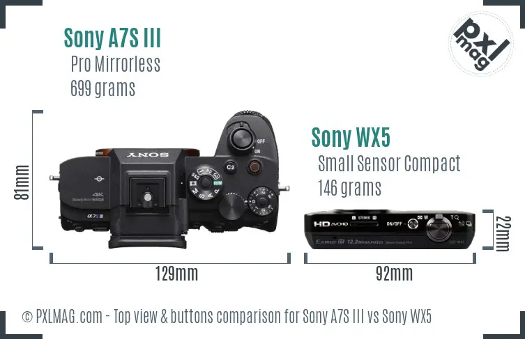 Sony A7S III vs Sony WX5 top view buttons comparison