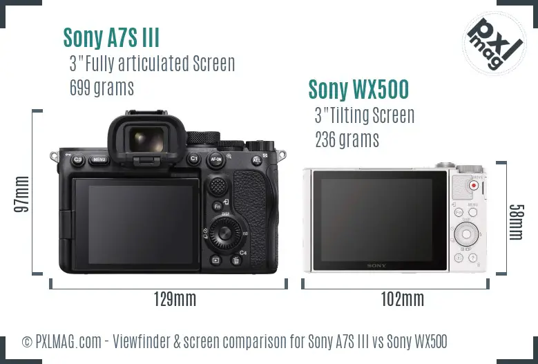 Sony A7S III vs Sony WX500 Screen and Viewfinder comparison Sony A7S III vs Sony WX500 Screen and Viewfinder comparison