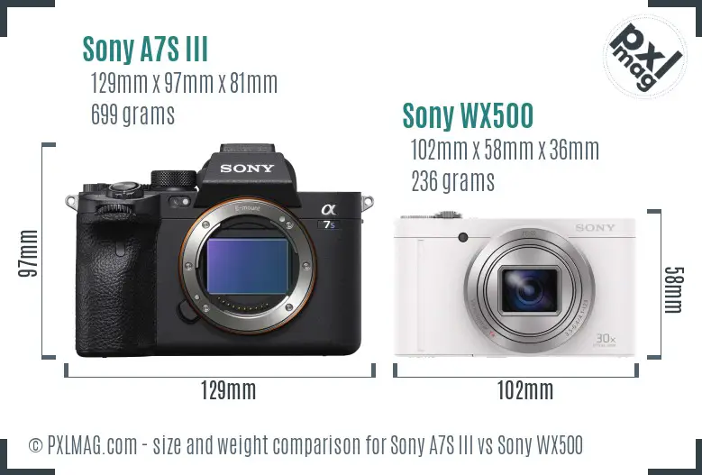 Sony A7S III vs Sony WX500 size comparison Sony A7S III vs Sony WX500 size comparison
