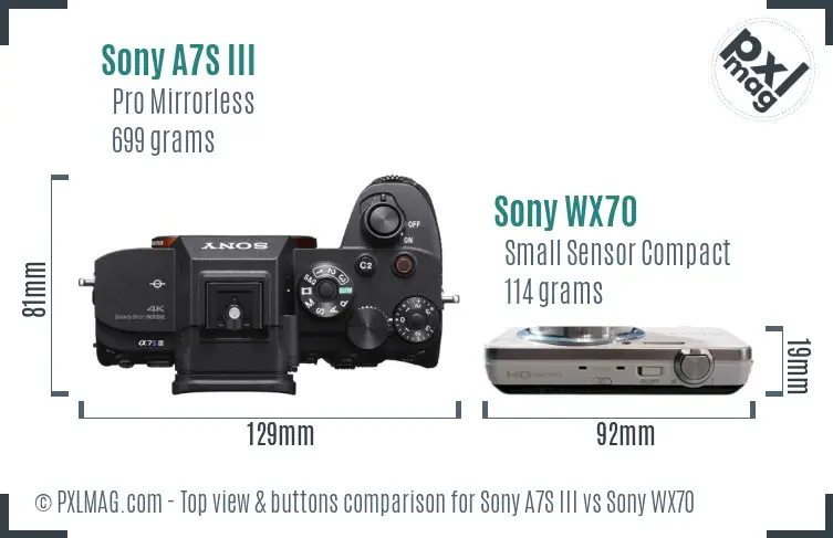 Sony A7S III vs Sony WX70 top view buttons comparison