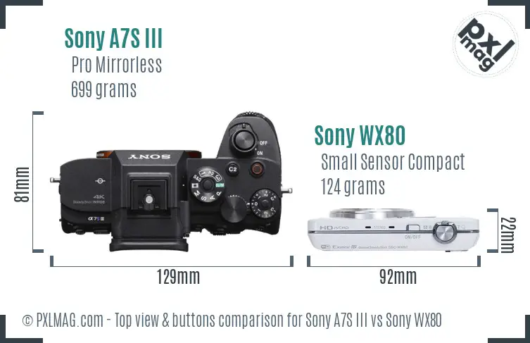 Sony A7S III vs Sony WX80 top view buttons comparison