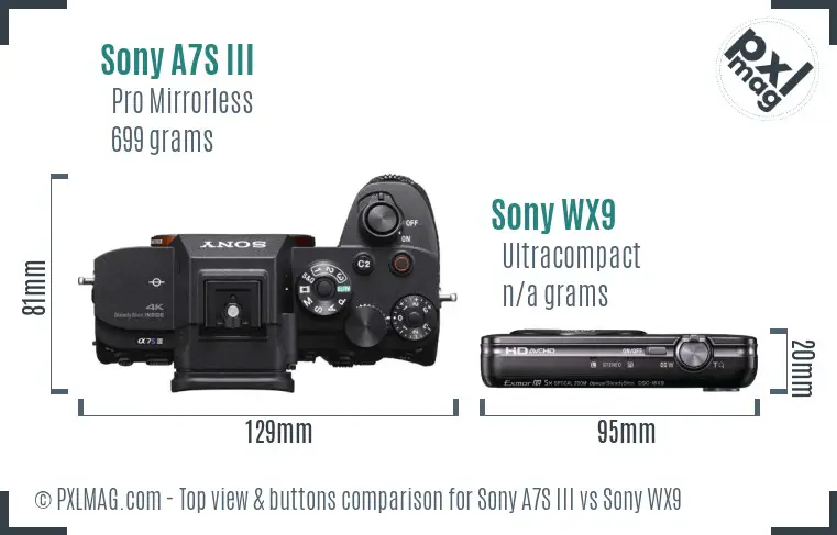 Sony A7S III vs Sony WX9 top view buttons comparison