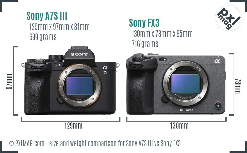 Sony A7S III vs Sony FX3 size comparison