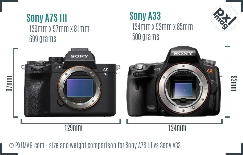 Sony A7S III vs Sony A33 size comparison