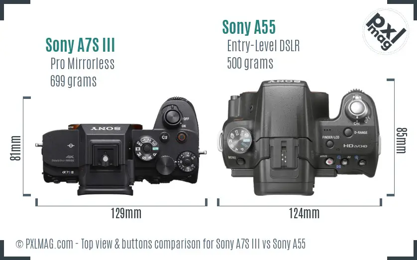 Sony A7S III vs Sony A55 top view buttons comparison