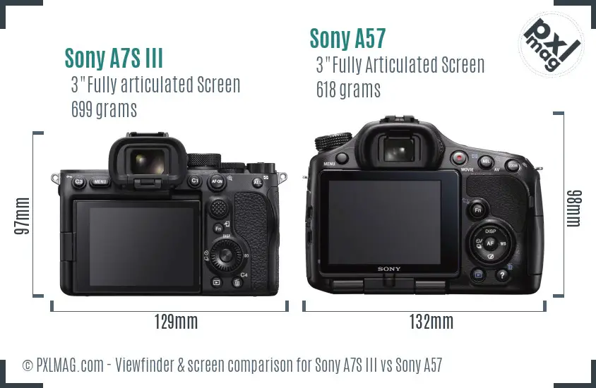 Sony A7S III vs Sony A57 Screen and Viewfinder comparison