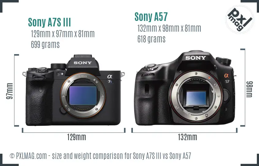 Sony A7S III vs Sony A57 size comparison