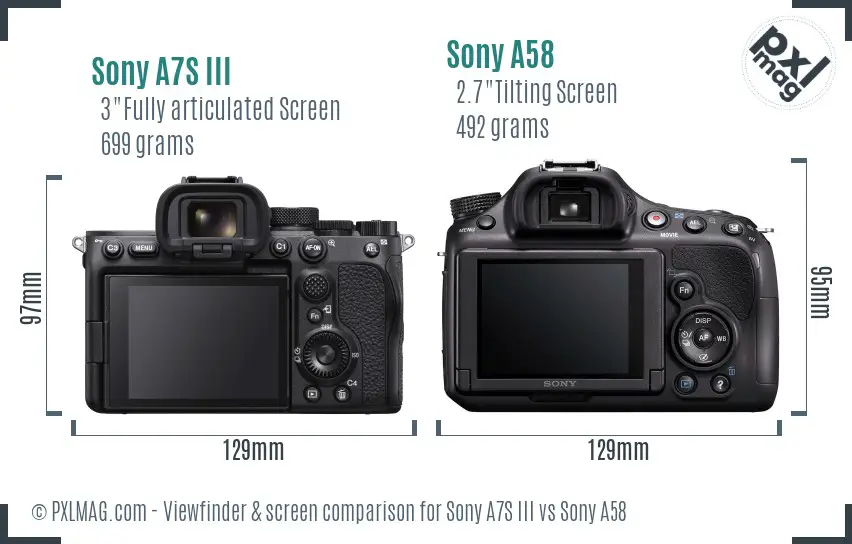 Sony A7S III vs Sony A58 Screen and Viewfinder comparison Sony A7S III vs Sony A58 Screen and Viewfinder comparison