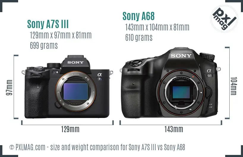 Sony A7S III vs Sony A68 size comparison