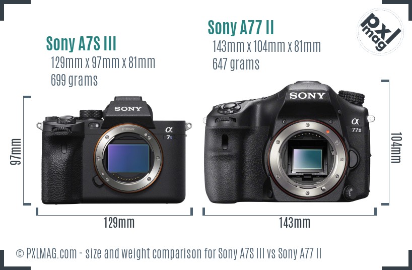 Sony A7S III vs Sony A77 II size comparison