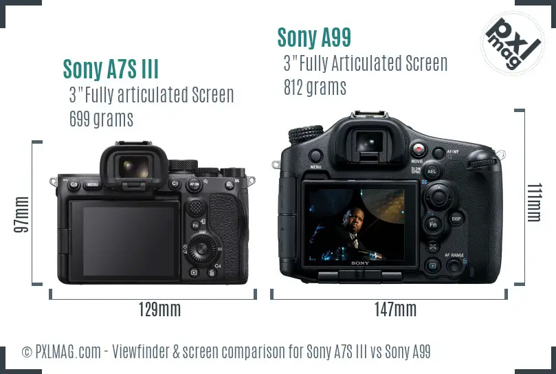 Sony A7S III vs Sony A99 Screen and Viewfinder comparison