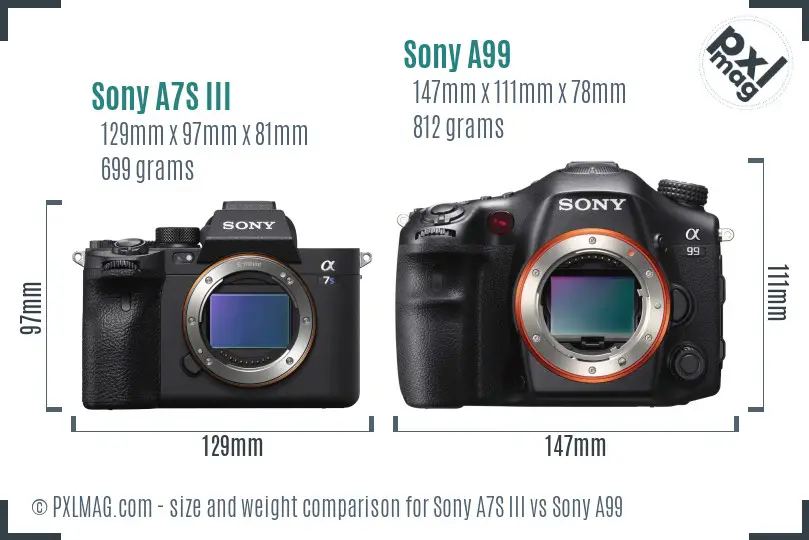 Sony A7S III vs Sony A99 size comparison