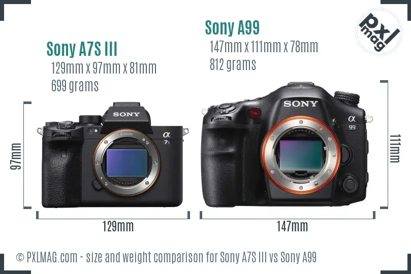 Sony A7S III vs Sony A99 size comparison Sony A7S III vs Sony A99 size comparison