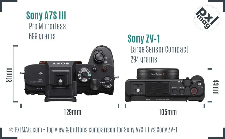 Sony A7S III vs Sony ZV-1 top view buttons comparison