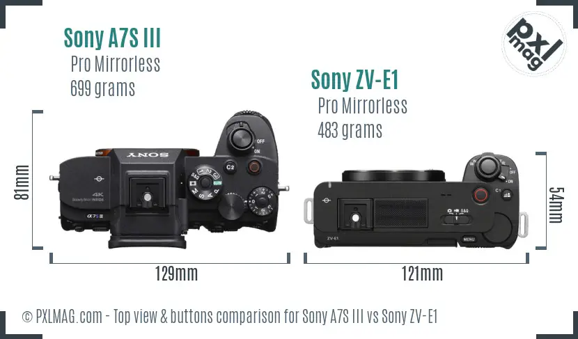 Sony A7S III vs Sony ZV-E1 top view buttons comparison Sony A7S III vs Sony ZV-E1 top view buttons comparison