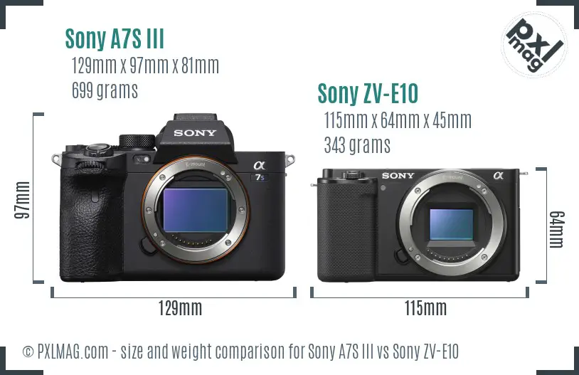 Sony A7S III vs Sony ZV-E10 size comparison