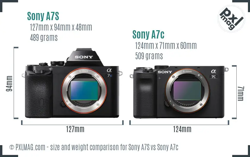 Sony A7S vs Sony A7c size comparison