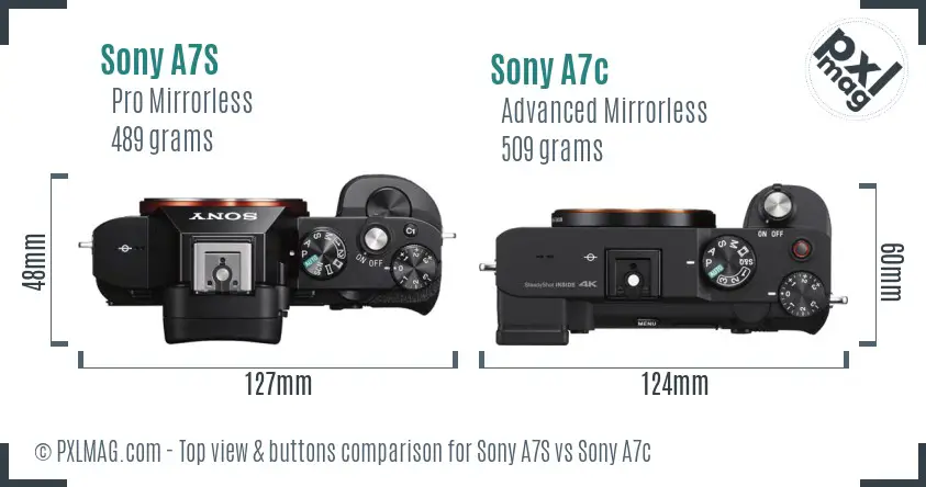 Sony A7S vs Sony A7c top view buttons comparison