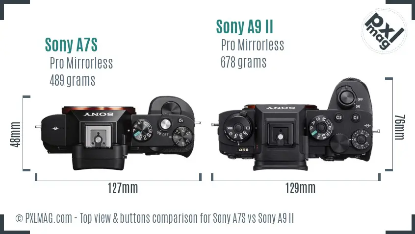 Sony A7S vs Sony A9 II top view buttons comparison