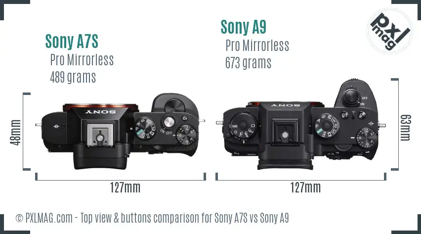 Sony A7S vs Sony A9 top view buttons comparison