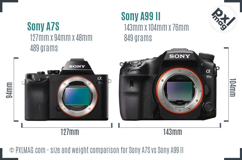 Sony A7S vs Sony A99 II size comparison