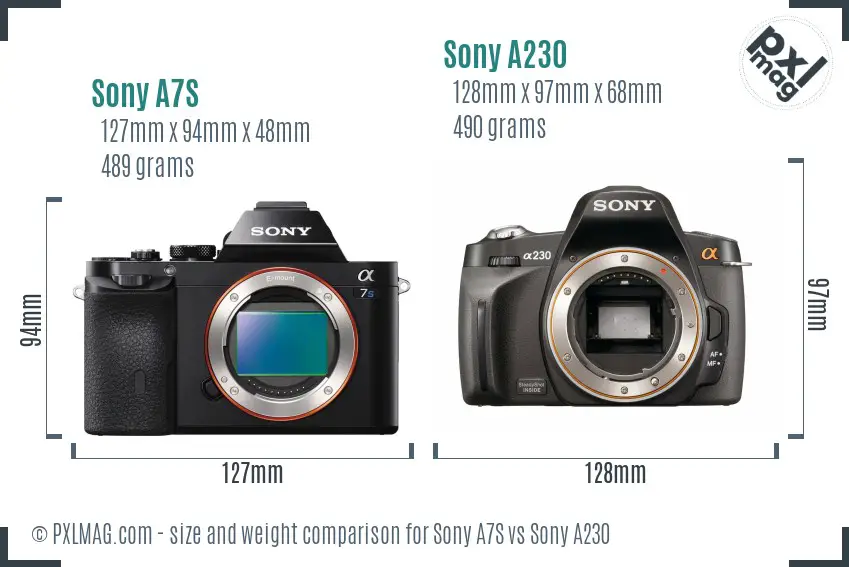 Sony A7S vs Sony A230 size comparison