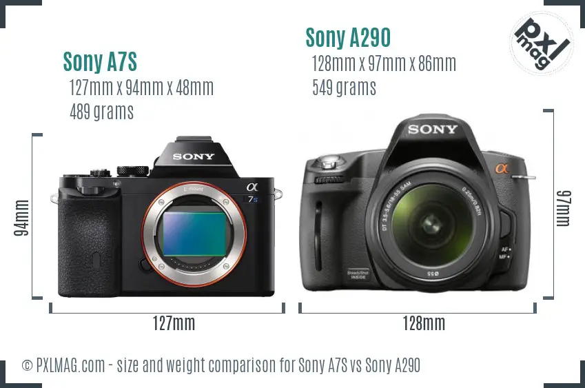 Sony A7S vs. Sony A290 Size Comparison