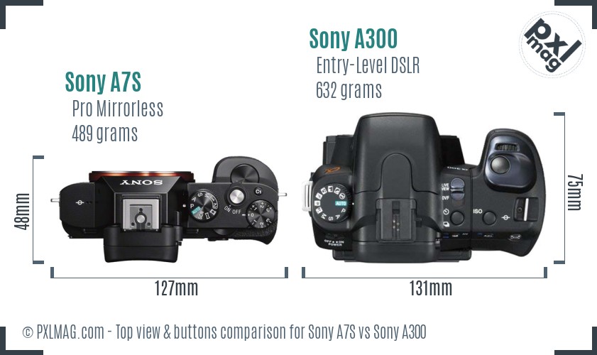 Sony A7S vs Sony A300 top view buttons comparison