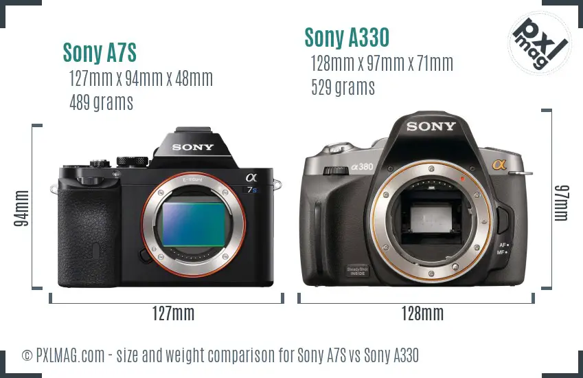 Sony A7S vs Sony A330 size comparison