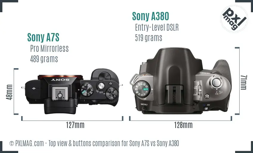 Sony A7S vs Sony A380 top view buttons comparison