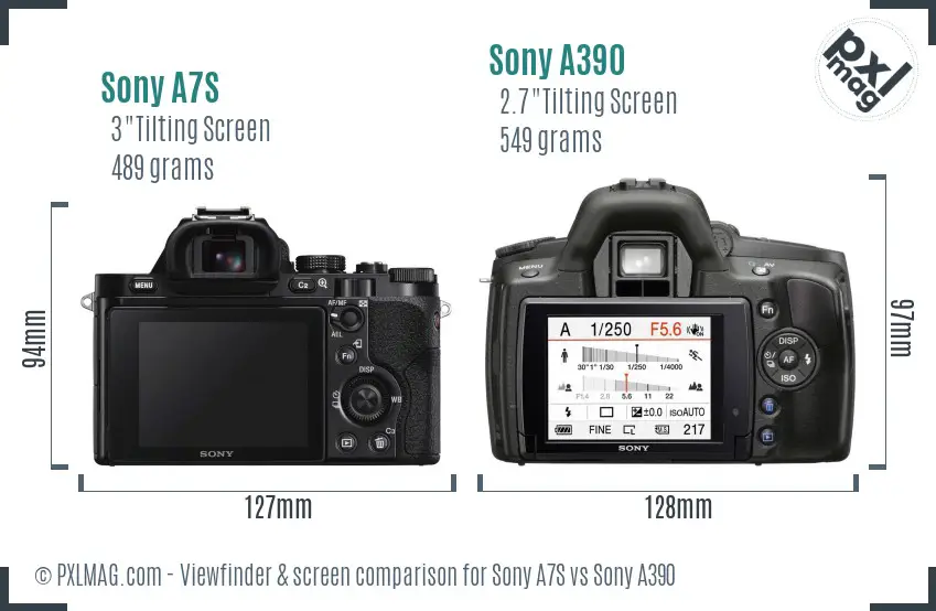 Sony A7S vs Sony A390 Screen and Viewfinder comparison
