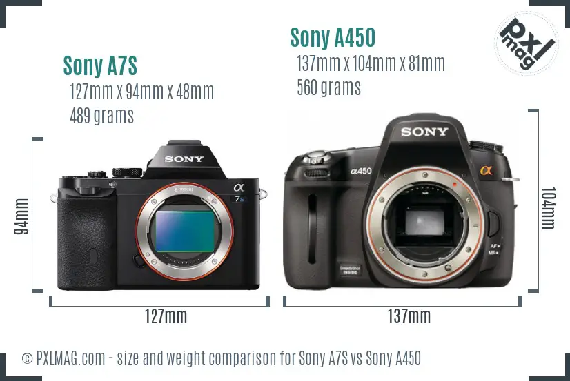 Sony A7S vs Sony A450 size comparison Sony A7S vs Sony A450 size comparison