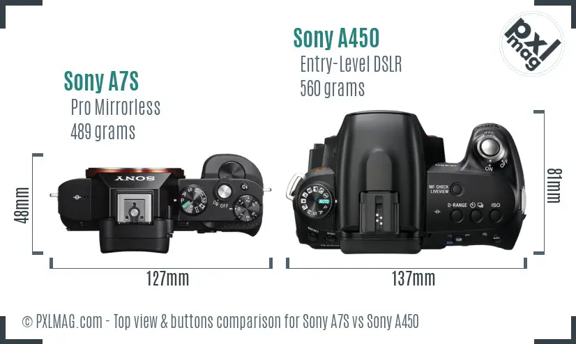 Sony A7S vs Sony A450 top view buttons comparison