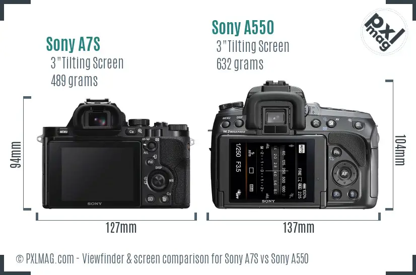 Sony A7S vs Sony A550 Screen and Viewfinder comparison