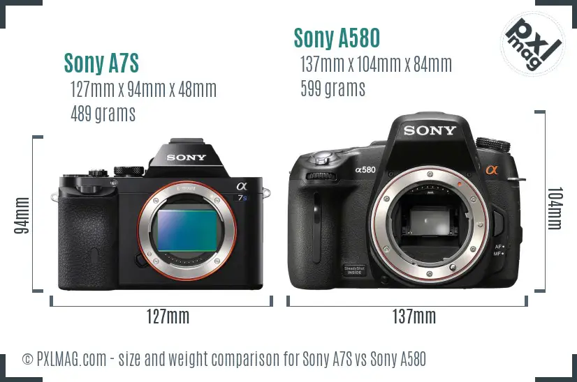 Sony A7S vs Sony A580 size comparison