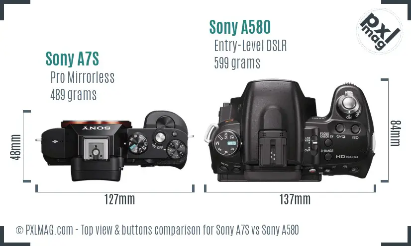 Sony A7S vs Sony A580 top view buttons comparison