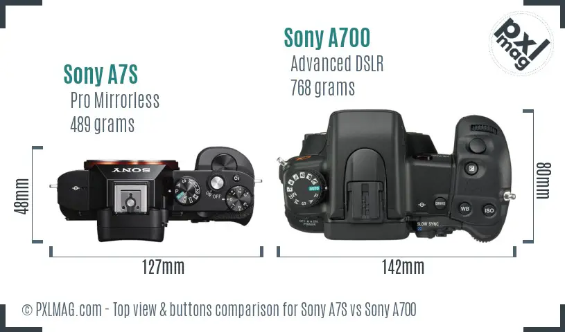 Sony A7S vs Sony A700 top view buttons comparison