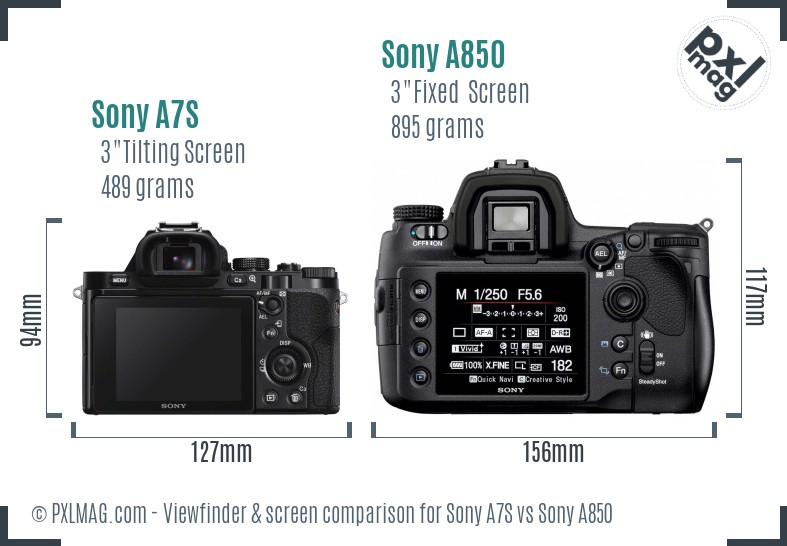 Sony A7S vs Sony A850 Screen and Viewfinder comparison