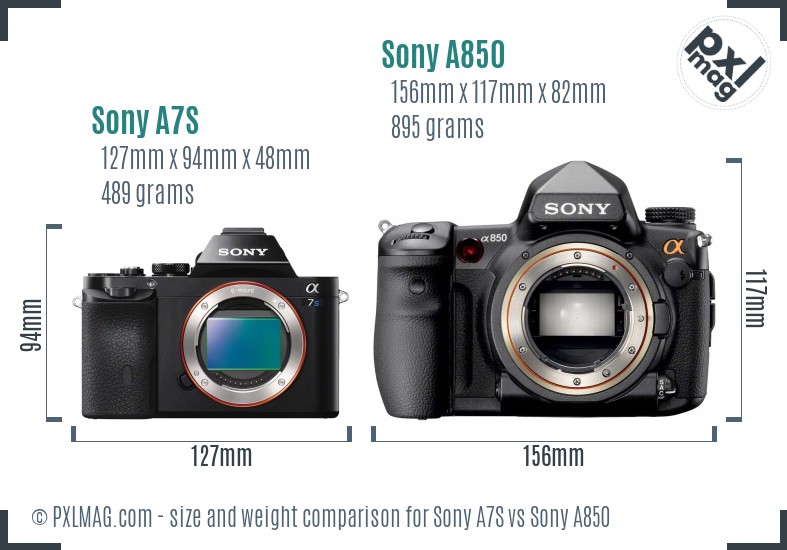 Sony A7S vs Sony A850 size comparison Sony A7S vs Sony A850 size comparison