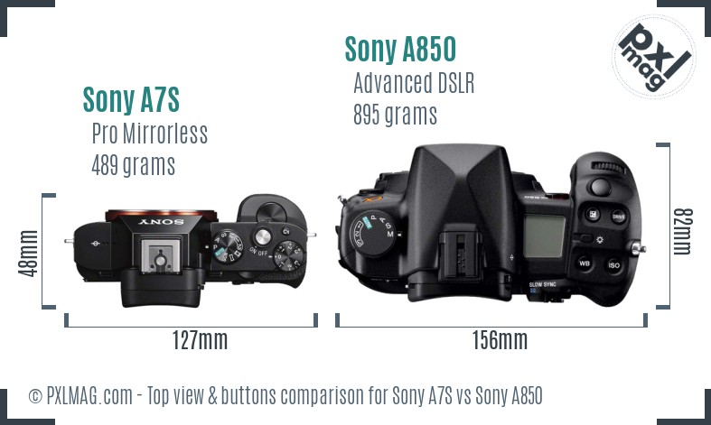 Sony A7S vs Sony A850 top view buttons comparison