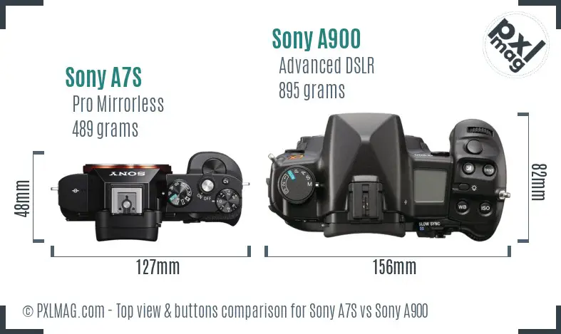 Sony A7S vs Sony A900 top view buttons comparison Sony A7S vs Sony A900 top view buttons comparison