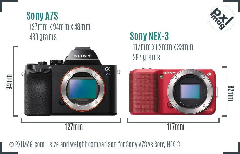 Sony A7S vs Sony NEX-3 size comparison