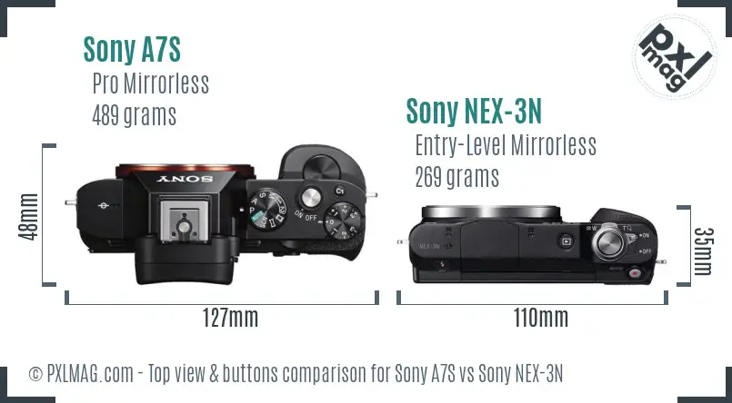Sony A7S vs Sony NEX-3N top view buttons comparison