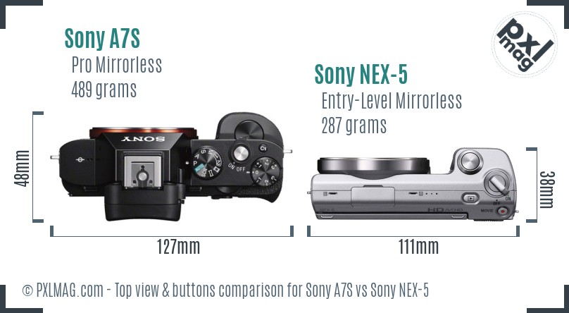 Sony A7S vs Sony NEX-5 top view buttons comparison