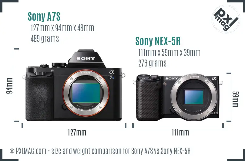 Sony A7S vs Sony NEX-5R size comparison