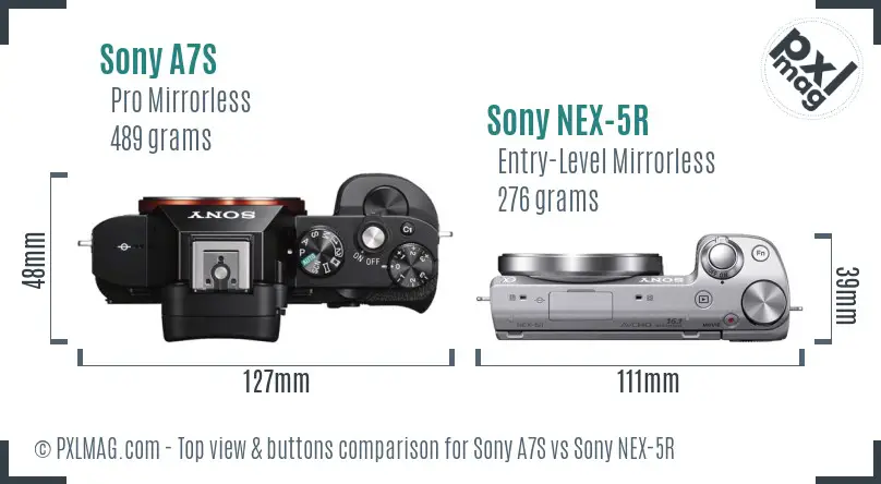 Sony A7S vs Sony NEX-5R top view buttons comparison