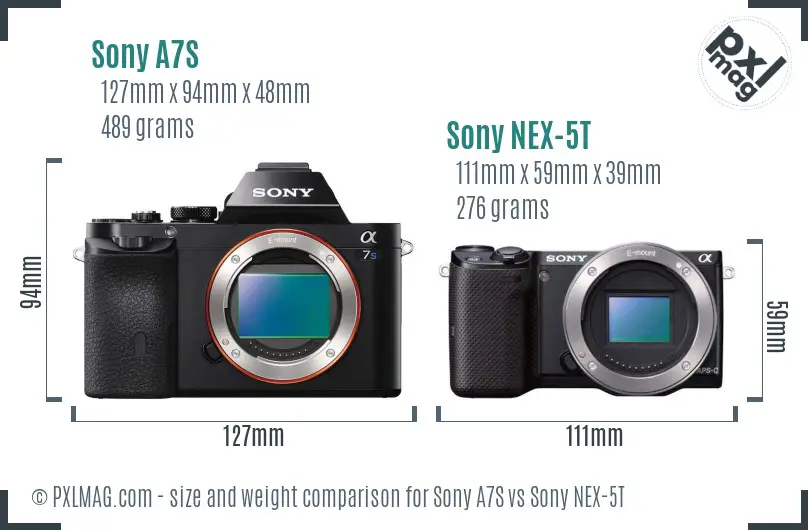 Sony A7S vs Sony NEX-5T size comparison Sony A7S vs Sony NEX-5T size comparison